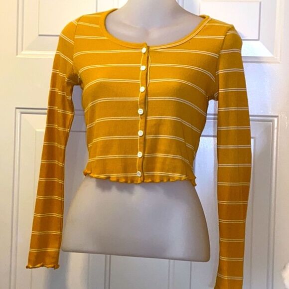 Rhapsody Mustard Yellow Blouse No Label Size Approximately S M Stretch - Picture 1 of 8